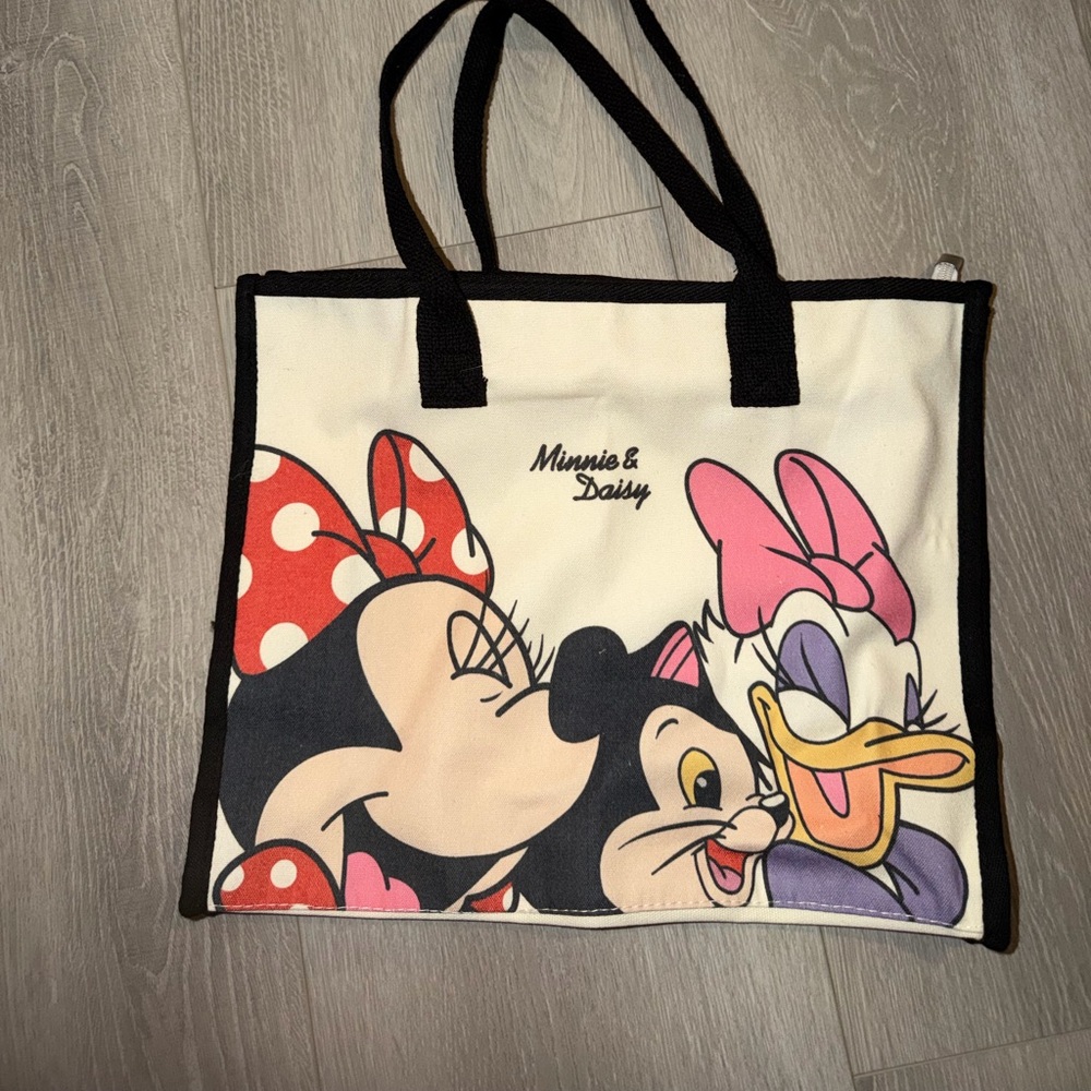 DISNEY MINNIE and DAISY VIBRANT TOTE BAG! canvas, zippered top! kids Christmas!